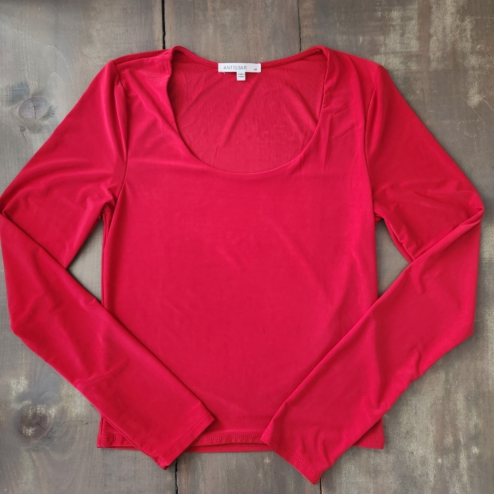 Antistar Long Sleeve Scoop Neck Stretch Top - Size Medium (M)